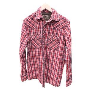 Wrangler 20X Flip Cuff Pearl Snap Western Men's  Small - Red Plaid -‎ 563